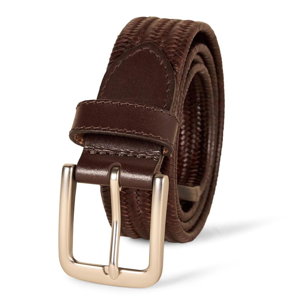 Men's Tubular Stretch Weave Leather Belt, Brown, 34